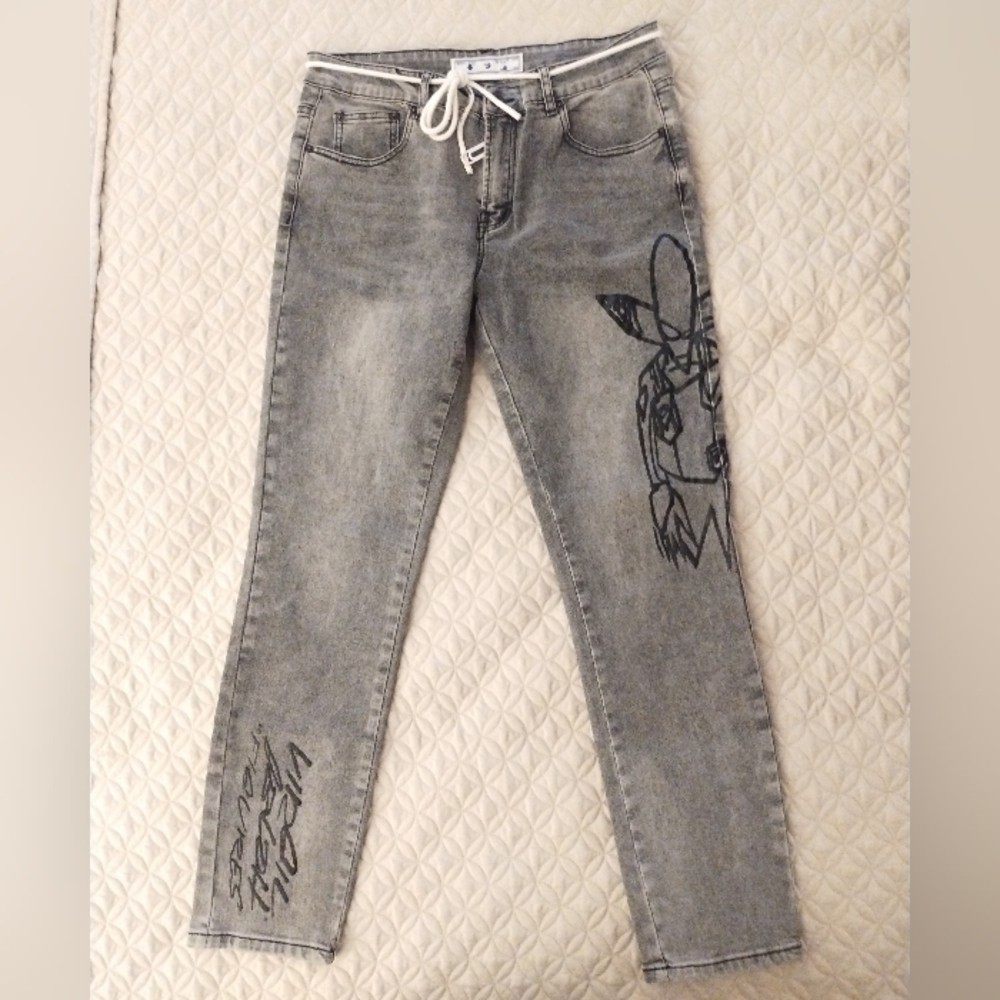 Graphic Stylish Men's Stretch Jeans In The Style Of Off White NWOT